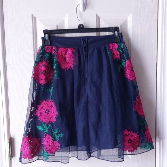 Speechless - Navy Blue & Pink Floral Tulle Layered Skater/Mini Skirt - Picture 4 of 12